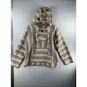 Durango Baja Hoodie Medium Tan Woven Drug Rug Pullover Festival Sweater